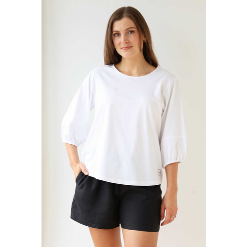 White On Black - Puff Sleeve Top