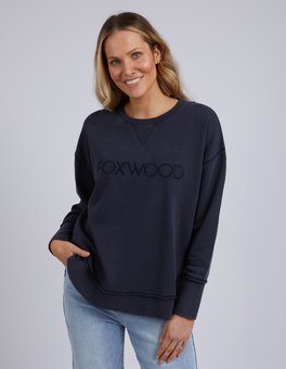 Foxwood - Washed Simplified Crew - Navy-tops-Mhor
