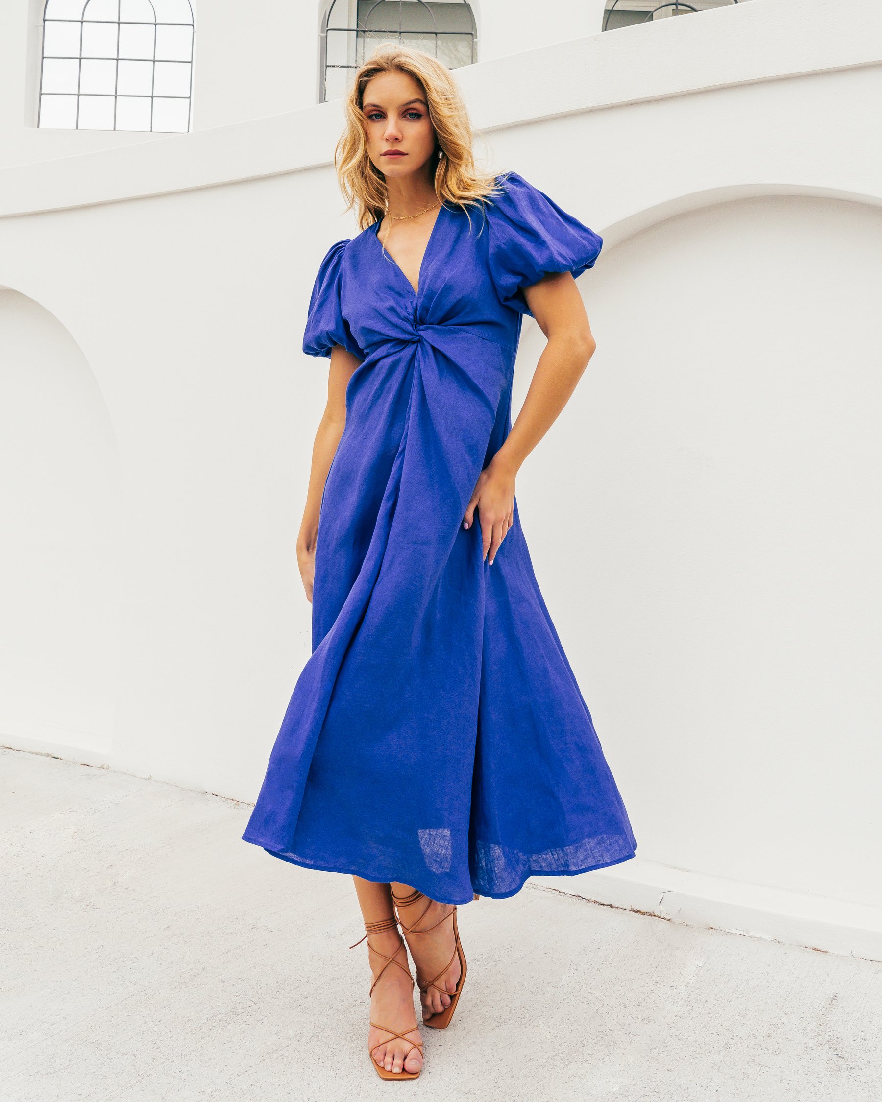 Cobalt blue linen clearance dress